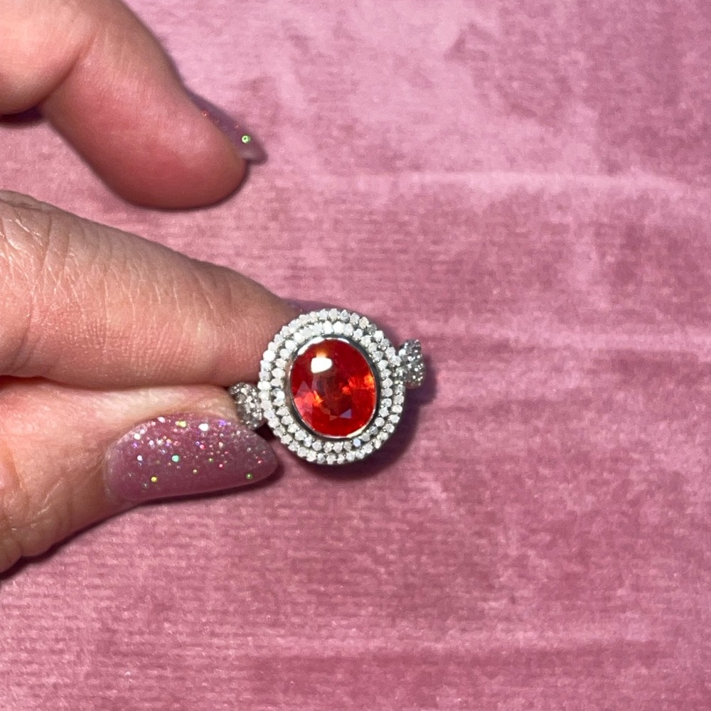 Natural orange sapphire& Natural Diamond Ring